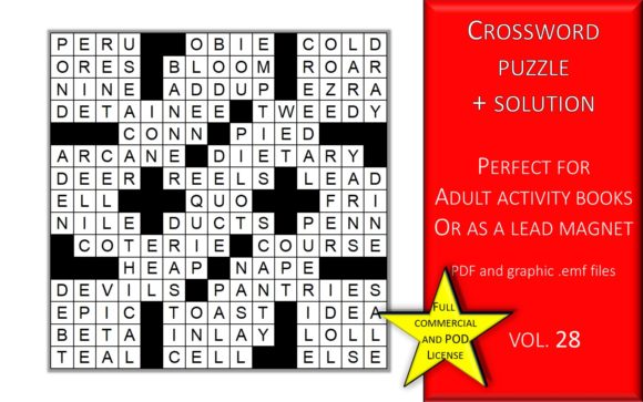 Crossword Puzzle Page with Solutions V28: A Versatile Resource for Activity Books and Digital Products