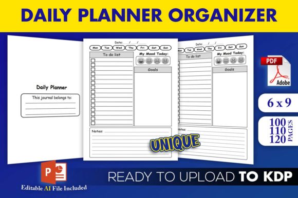 Daily Planner Organizer KDP Interior: Editable 6x9 Templates