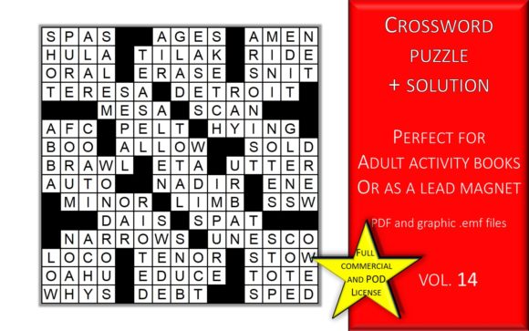 Evaluating Crossword Puzzle Page with Solutions V14 for Adult Activity Books and Digital Products