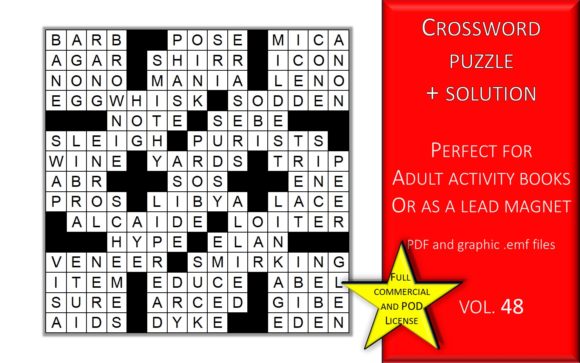 Evaluating Crossword Puzzle Page with Solutions V48 for Adult Activity Books and Digital Products